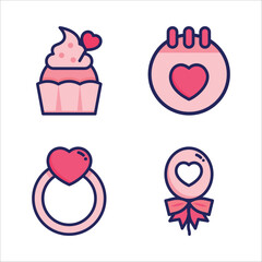 Cute and Romantic Icon sets for Valentine Day or Wedding ceremony in Isolated Vectors