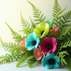 Bird of Paradise Flower with Fern Leaves – Tropical Botanical Art