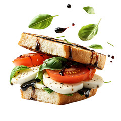 A Fresh Caprese Sandwich with Mozzarella Basil Tomato Isolated on Transparent Background