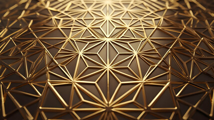 Intricate Golden Geometric Pattern with Three-Dimensional Design