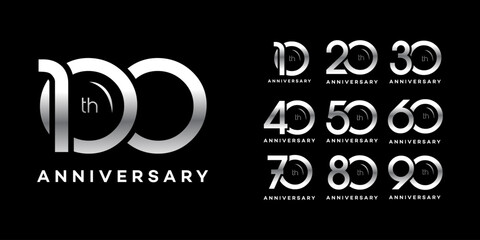 Silver Anniversary Logos 10th to 90th Decade Celebration Designs