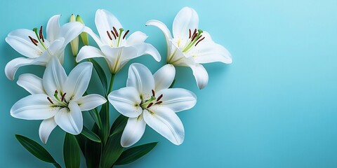 A serene arrangement of large white lilies on a pastel background, ideal for floral-themed designs for events like Mother's Day, Easter, or weddings.