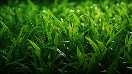 Obraz premium Vibrant Green Grass Field with Sunlight and Bokeh Effect