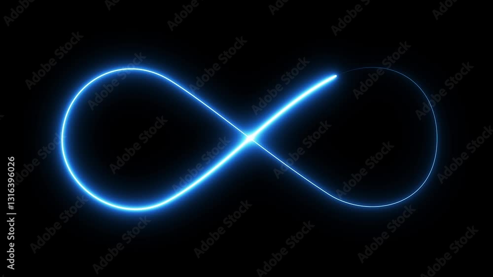 Poster glowing infinity sign seamless loop . animation of seamless loop neon glowing blue light isolated on