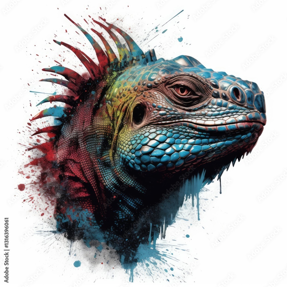 Poster vibrant iguana portrait: a dynamic blend of color and texture