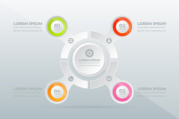 Circular process infographic; four steps; grey background; presentation