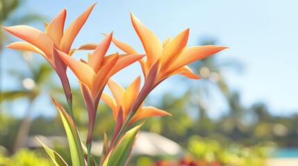 Obraz premium Orange Tropical Flowers in Sunny Outdoor Setting