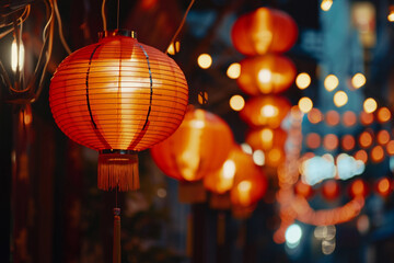 Fototapeta premium Beautiful holiday composition for happy celebrate chinese festival of lanterns, abstract vivid composition consists of fictional unreal fantastic vision on background