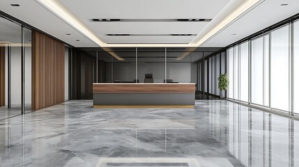 Obraz premium Modern Office Reception Area: 3D Render of a Sleek, Contemporary Lobby Design AI Generated