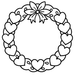 Door wreath with hearts line art vector