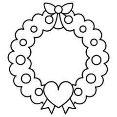 Door wreath with hearts line art vector