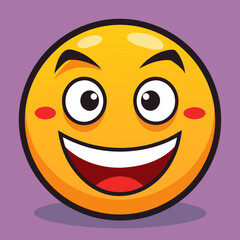 Fototapeta premium Emoticon smug expression with happy smile on purple background