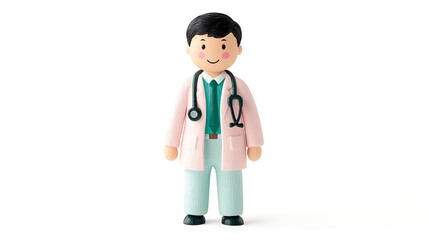 A cheerful figurine of a doctor wearing a lab coat and stethoscope, symbolizing healthcare and professionalism.