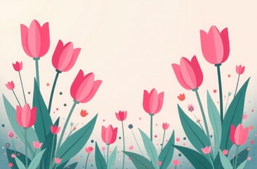 Spring flower background material, pink tulips and small flowers 