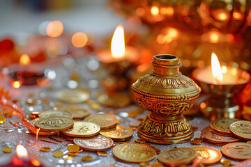 Greeting card with holiday composition for happy Akshaya Tritiya