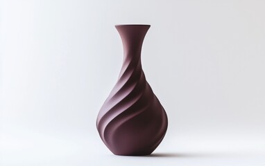 Modern minimalist vase with a spiral design showcasing rich purple tones against a neutral background