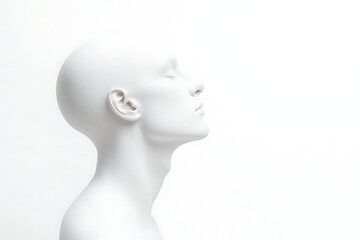 A minimalist profile of a white mannequin head against a bright background, conveying a sense of serenity and introspection.