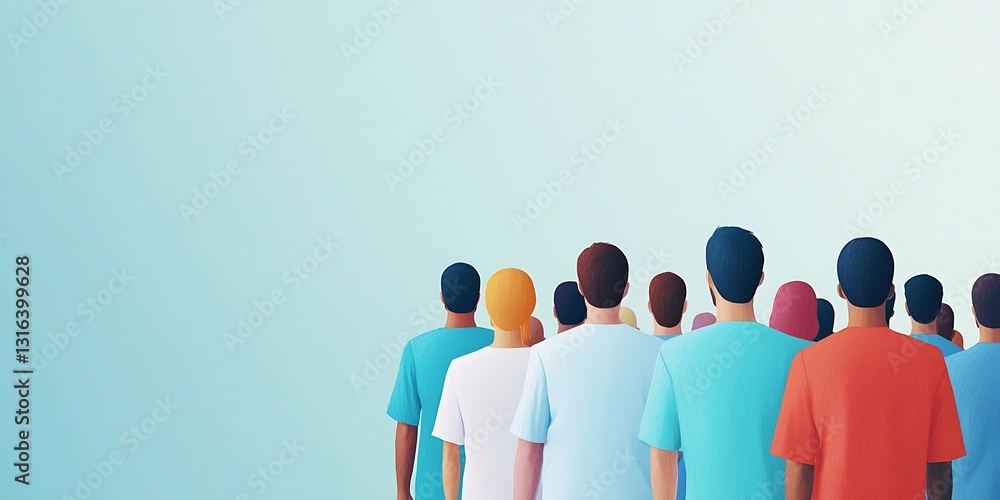 Poster a group of diverse individuals stands in a line, facing away, showcasing unity and community with co