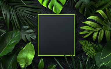 Dark square surrounded by vibrant green foliage on a textured surface in a natural setting during daylight hours