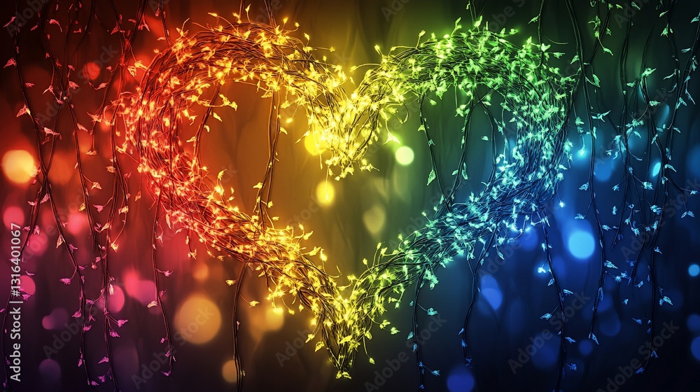 Aufkleber a luminous heart shape of vine leaves on a bokeh background in a gradient color