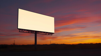 Empty Billboard Against a Stunning Sunset Sky with Colorful Clouds