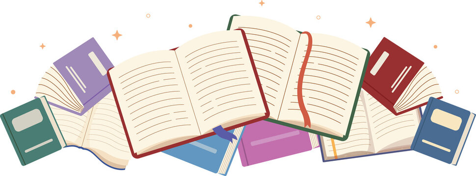 vector illustration of a book, Open book, the flying books style. Happy world book day banner. Concept of reading and literature. 