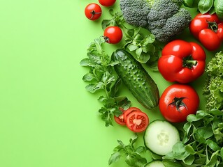 Fresh vegetables on green background. (1)