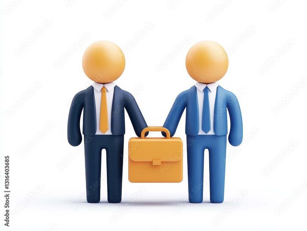 Aufkleber two stylized business figures shaking hands while holding a briefcase in a minimalistic setting