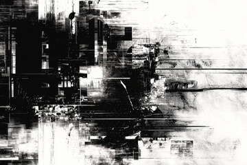 Abstract futuristic cyberpunk displacement map for 3d rendering. Random distorted black white broken glitch screen background. Digital as manual, lo-fi retro video noise overlay