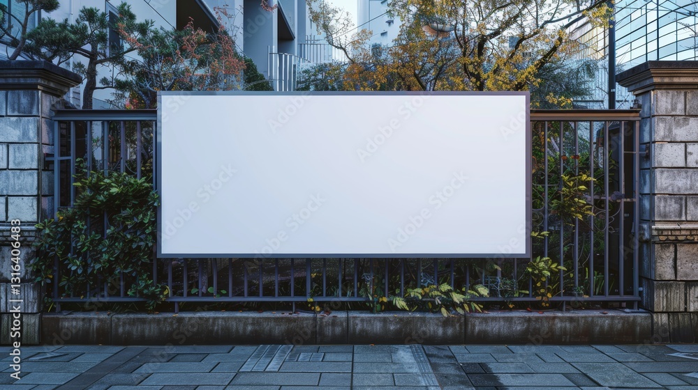 Aufkleber White board with clean lines on a metal gate mock up in a landscape orientation with a width of three meters and a height of one meter