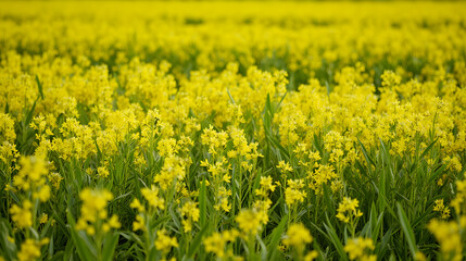 Obraz premium Vast Green Fields with Bright Yellow Mustard Flowers Blooming in Spring and Harvest Season - Rongali Bihu