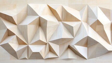 Wooden Geometric Wall Art with Abstract Triangle Design and Light Wood Texture