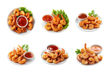 Delicious Crispy Fried Shrimp with Dipping Sauces Appetising Seafood Platter