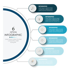 Vector infographic label design with circle infographic template design and 6 options or steps. Can be used for process diagram, presentations, workflow