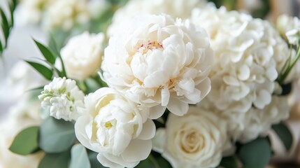White Wedding Flowers: Peonies Roses Hydrangeas 