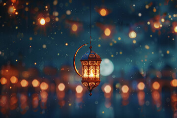 Beautiful greeting card with holiday composition for happy celebrate Ramadan, abstract vivid composition consists of fictional unreal fantastic vision on background