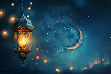 Beautiful greeting card with holiday composition for happy celebrate Ramadan, abstract vivid composition consists of fictional unreal fantastic vision on background