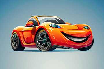 Naklejka premium Beautiful colorful fictional cartoon car with pronounced headlights, abstract vivid composition consists of fictional unreal fantastic vision on background