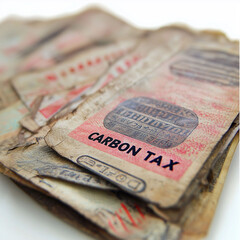 Obraz premium Carbon tax climate change decarbonization. CO₂ tax. Pollution pricing. Carbon credits. Clip art. Image depicting a carbon tax stamp on an energy bill document.