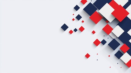 Abstract geometric squares, red, white, blue, background, digital graphic design