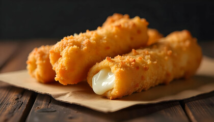 Stretchy Melted Cheese Pull from Mozzarella Sticks.

