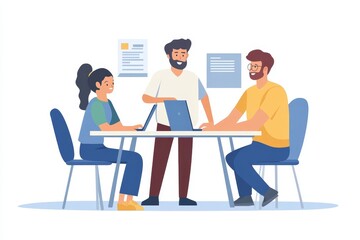 Obraz premium Group of team workers and programmers starting a new project.Senior programmer giving help to beginner