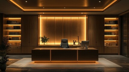 Luxurious Executive Office at Night, Warm Lighting