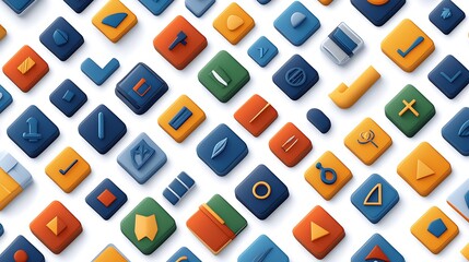 Vibrant 3D Rendered Icon Set: Colorful Digital Design Elements AI Generated
