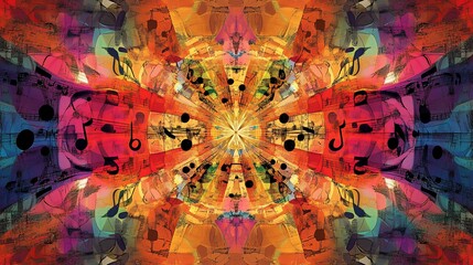 Symphony of Colors: Abstract Music Notes in a Vibrant Kaleidoscope Design