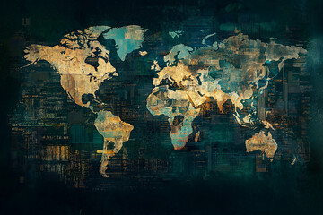 A digital representation of world map illumination