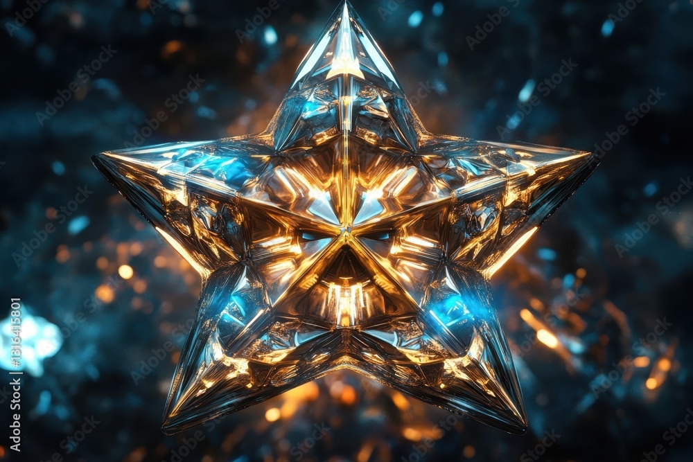 Poster bright crystal star creating a captivating display of light and reflection in a dark setting