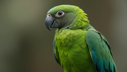 Obraz premium Green Parakeet's Head with Its Sharp Beak and Vivid Green Feathers