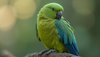  Green Parakeet Perched with Lively Green and Blue Feathers and Hooked Beak