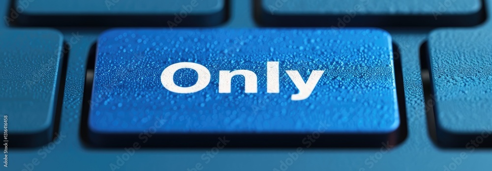 Poster a close-up of a blue keyboard key with the word 